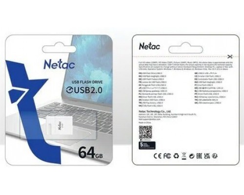 ФЛЭШ-КАРТА NETAC  64GB U116 БЕЛАЯ МИНИ С КОЛПАЧКОМ USB 2.0