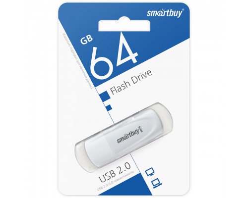 ФЛЭШ-КАРТА SMART BUY  64GB SCOUT БЕЛАЯ С КОЛПАЧКОМ 2.0