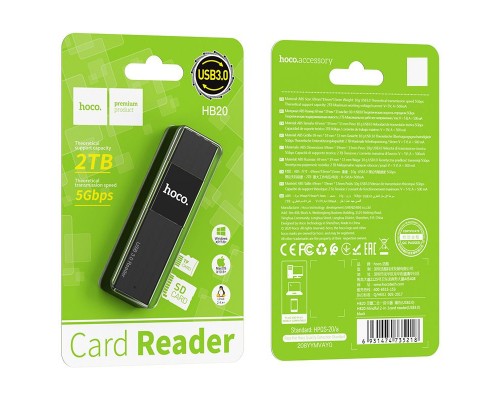 КАРТ-РИДЕР HOCO HB20 USB 3.0/TF/SD 5Gbps ЧЕРНЫЙ