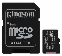 KINGSTON  64Gb MICRO SDHC CLASS 10 Canvas A1 (100Mb/s)+адаптер